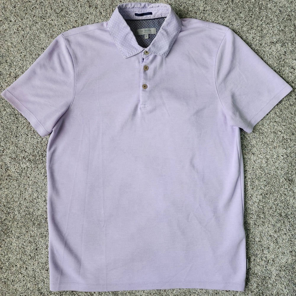 Ted Baker Polo Shirt Mens Size 3 Purple Contrast Collar Modal Blend Excellent